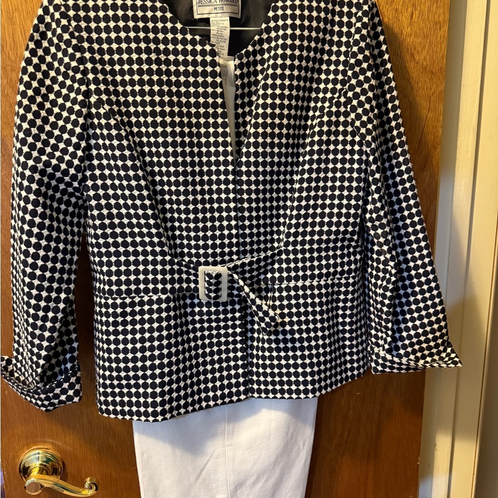Jessica Howard Black and White Polka Dot Blazer